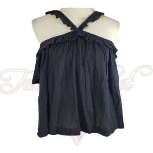 ☀ Melrose & Market Black Cold Shoulder Ruffle Top S